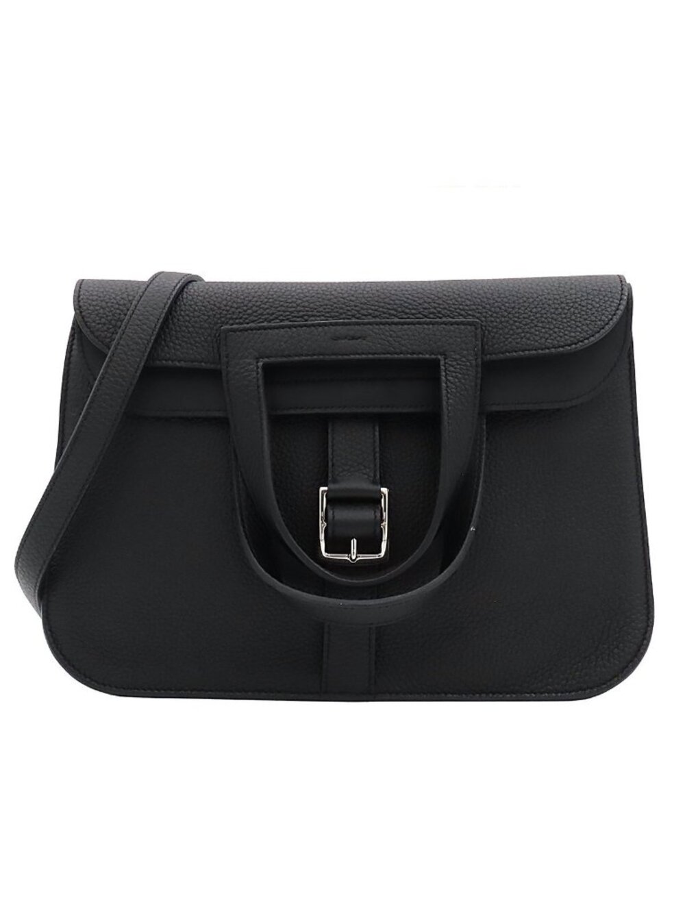 Hermes Halzan 31 Black Silver Taurillon Clemence 2-Way Shoulder Bag